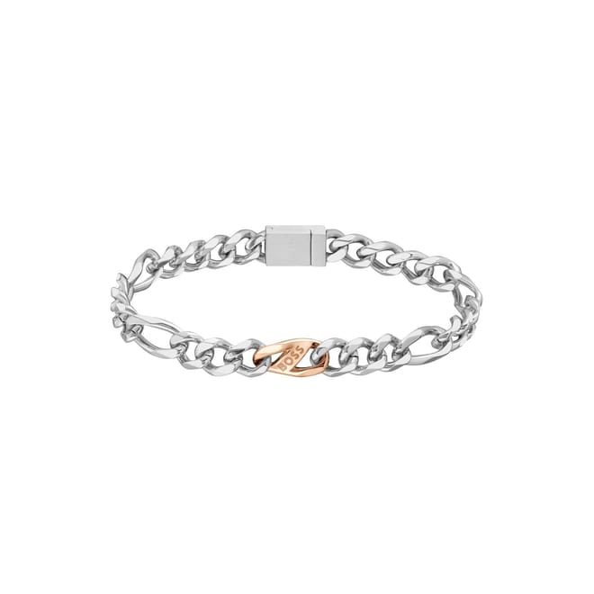Rian Stainless Steel And Rose Gold Ip Figaro Bracelet