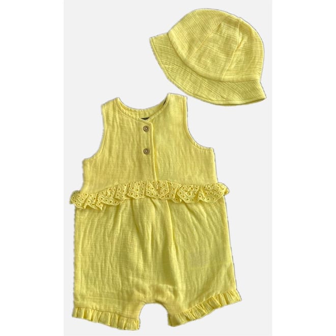 Girls Sleeveless Dungarees  And  Matching Hat