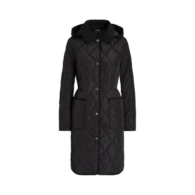 Trim Logo Quilted Hooded Coat