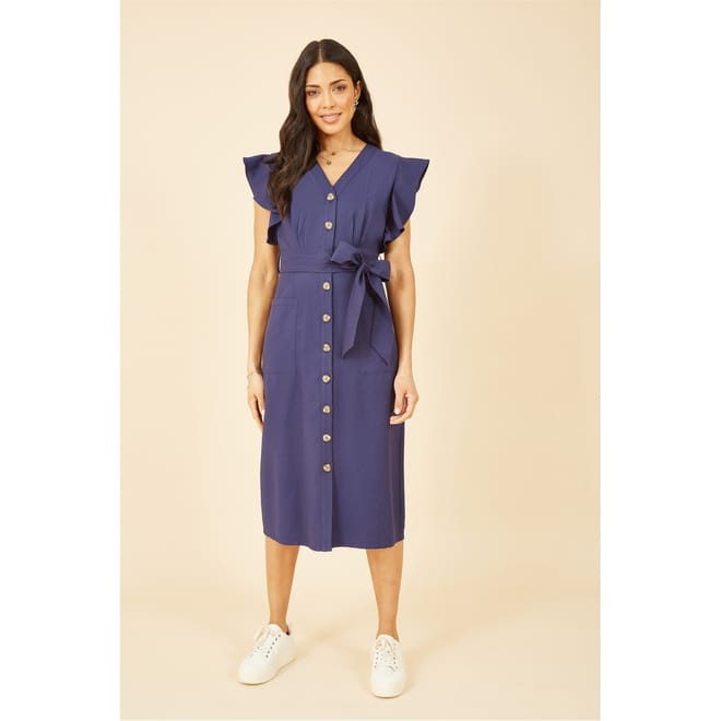 Linen Blend Midi Shirt Dress