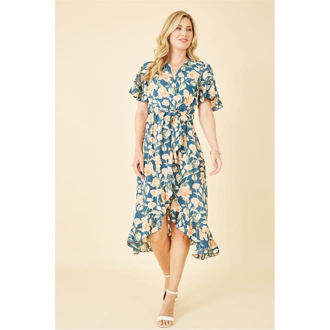 Floral Print Wrap Midi Dress