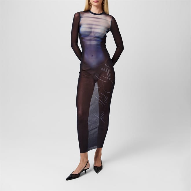 Long Sleeve Mesh Maxi Dress