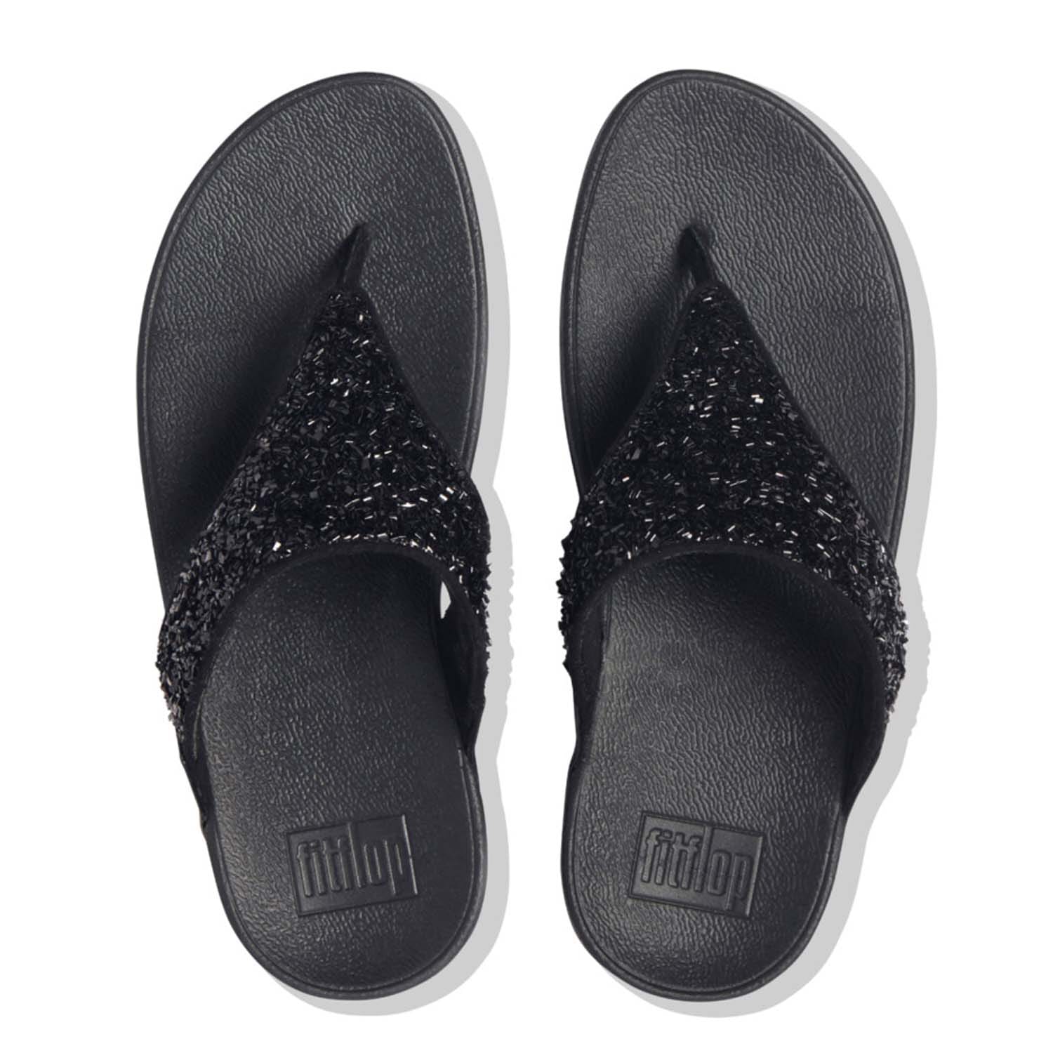 Black Fit Flop Lulu Shimmerfoil Toe-Thong Sandals - Get The