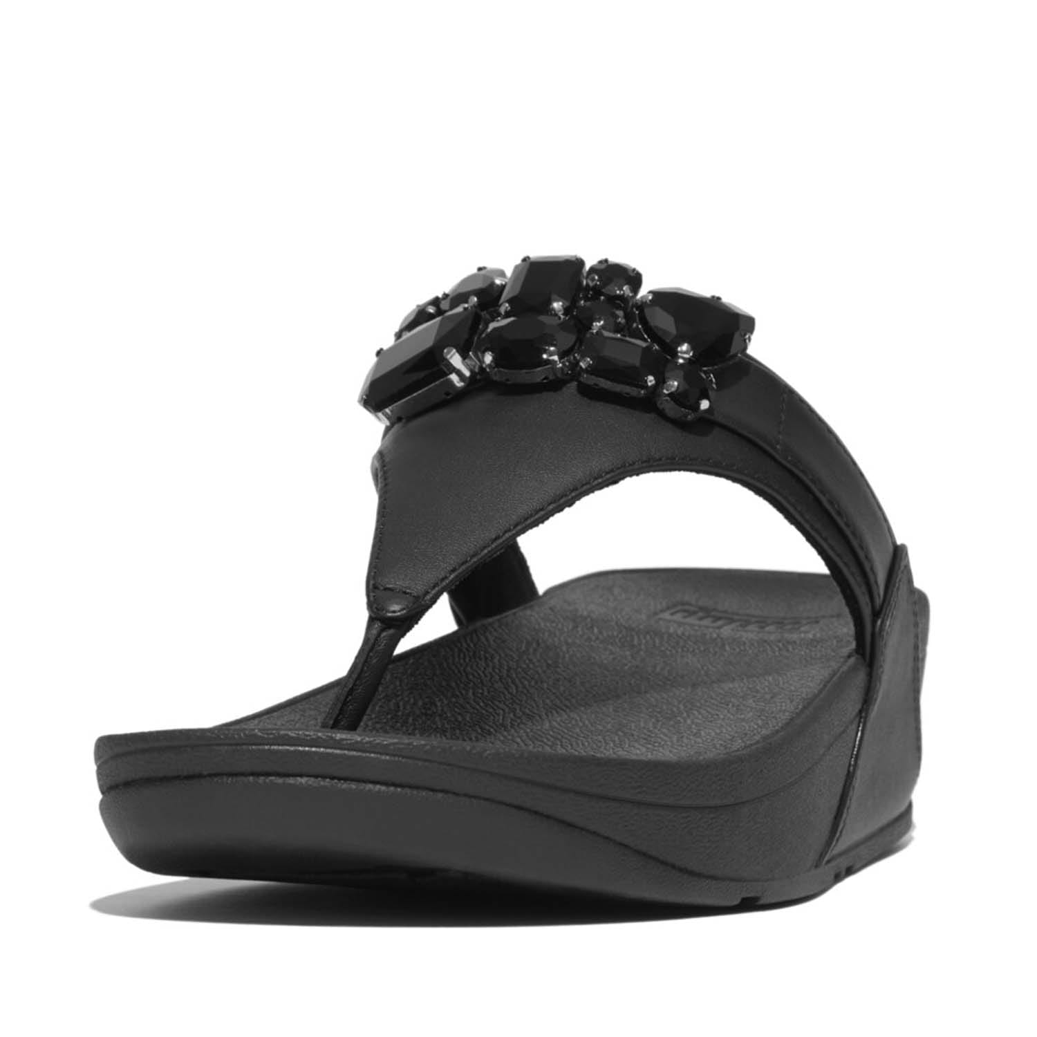 Black Fit Flop Lulu Bejewelled Trim Toe-Post Sandals - Get