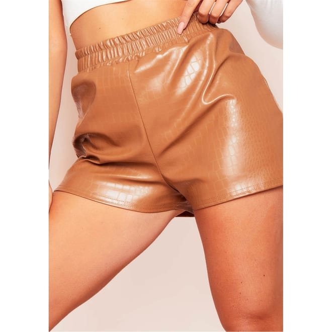 Print Vegan Leather Shorts