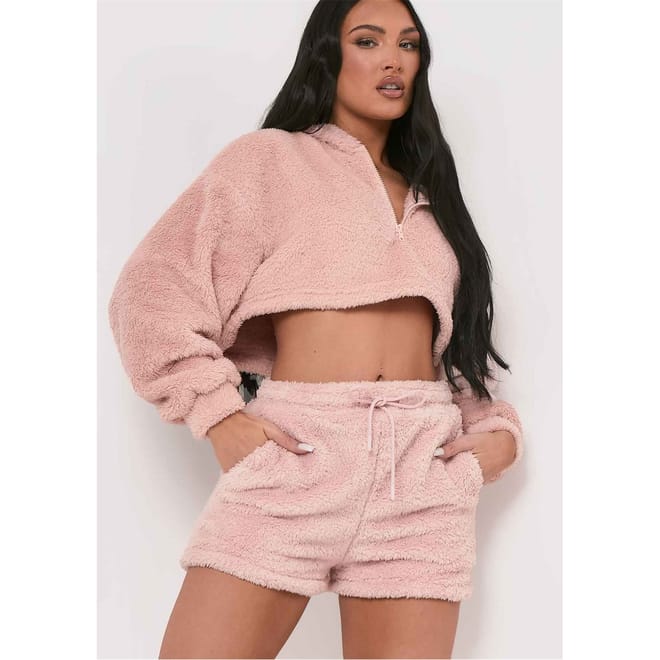 Teddy Borg Cropped Zip Up Hoodie
