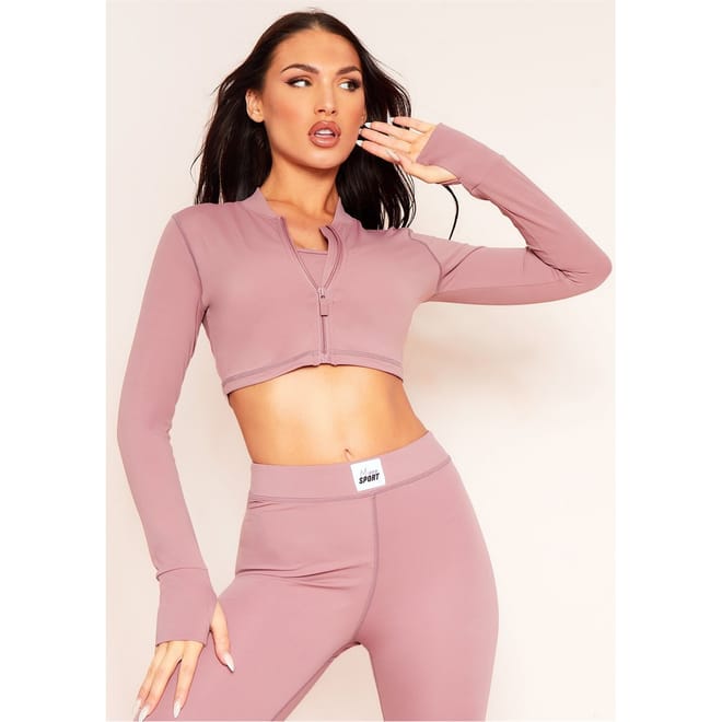 Sport Tab Logo Thick Gym Long Sleeve Crop Jacket
