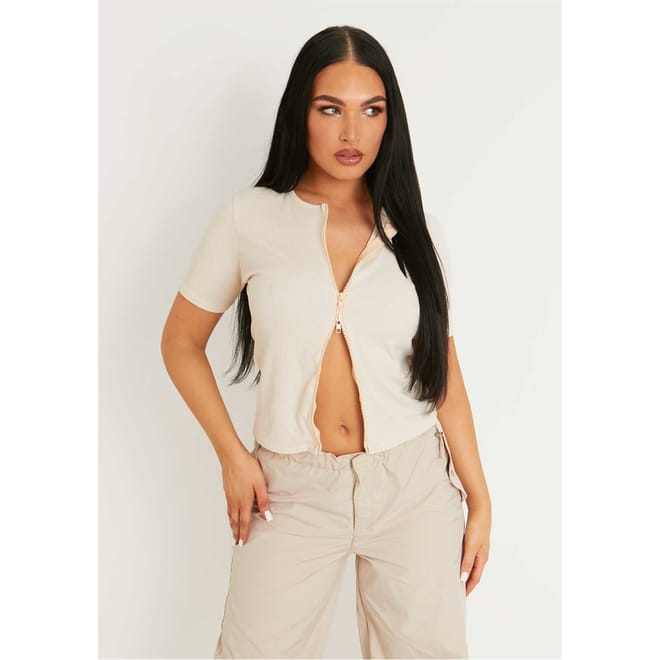 Zip Knitted Ribbed Top