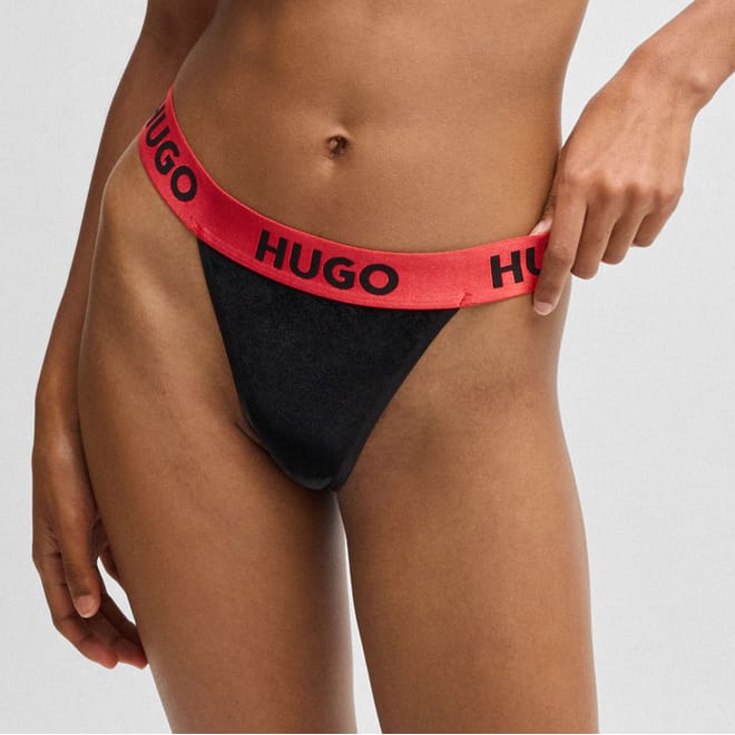 Logo Waistband Stretch-Velvet Thong