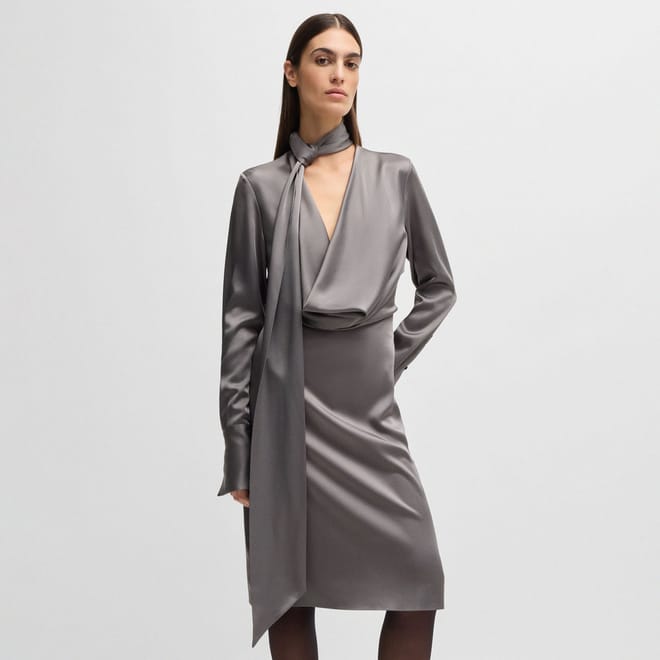 Bascarva Long Sleeve Scarf Neckline Dress