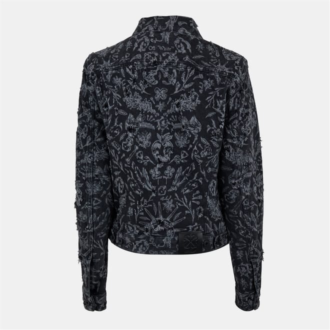 Denim Floral Patterned Shirt Collar Jacket