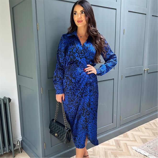Animal Print Collared Midi Dress