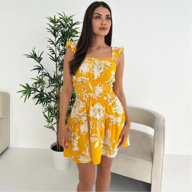 Floral Printed Frill Strap Mini Dress