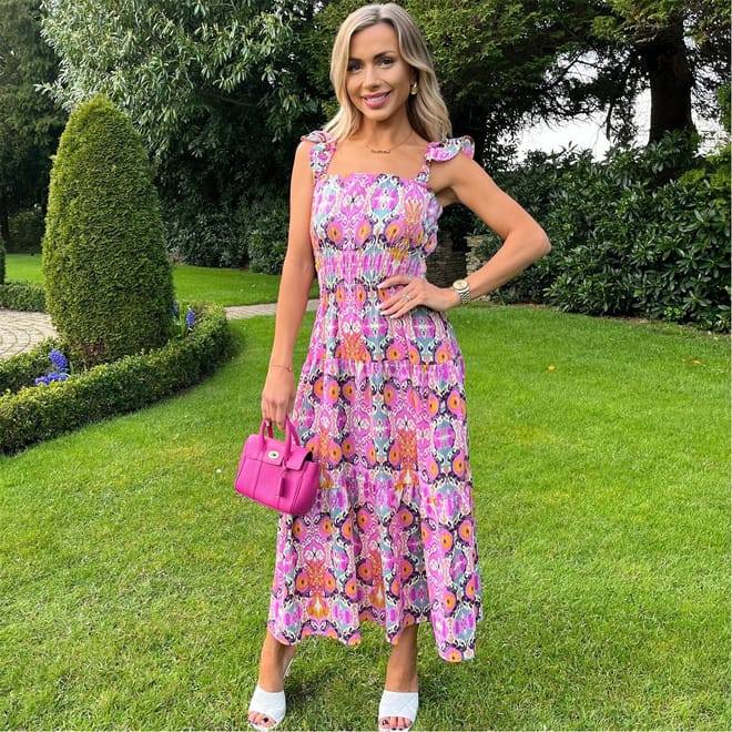 Abstract Printed Frill Strap Midi Dress