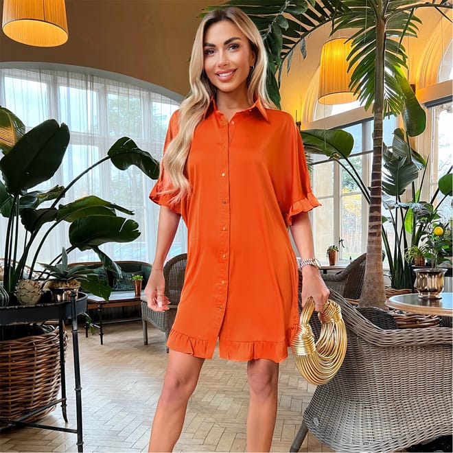 Detail Gold Button FronT-Shirt Dress