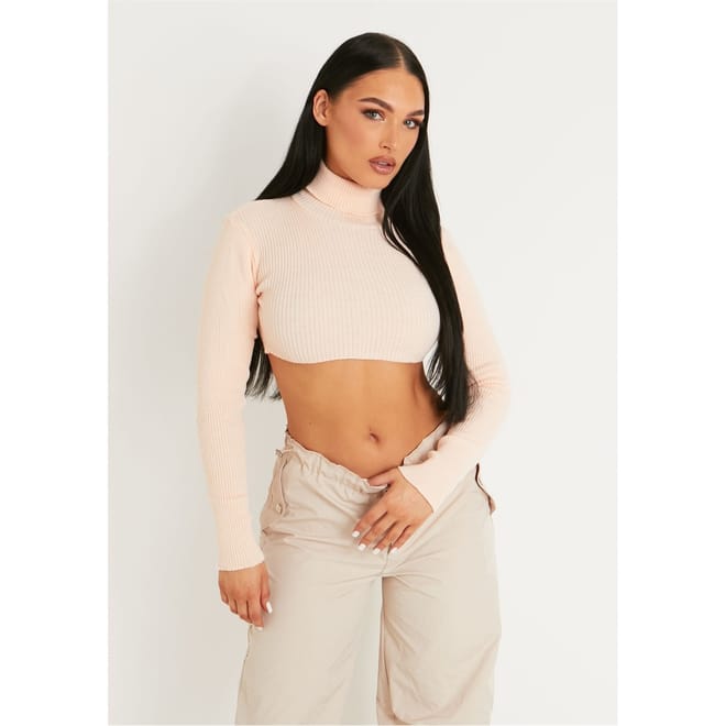 Crop Roll Neck Knitted Jumper