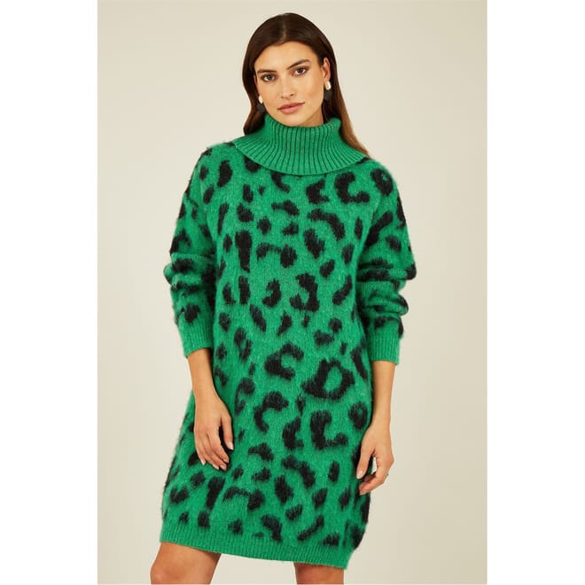 Animal Roll Neck Knitted Dress
