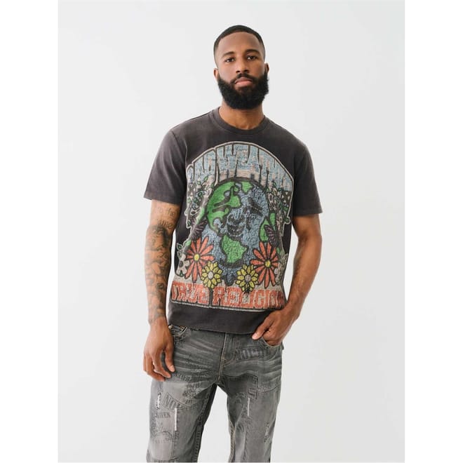 Floral Buddha Print Crew Neck T-Shirt
