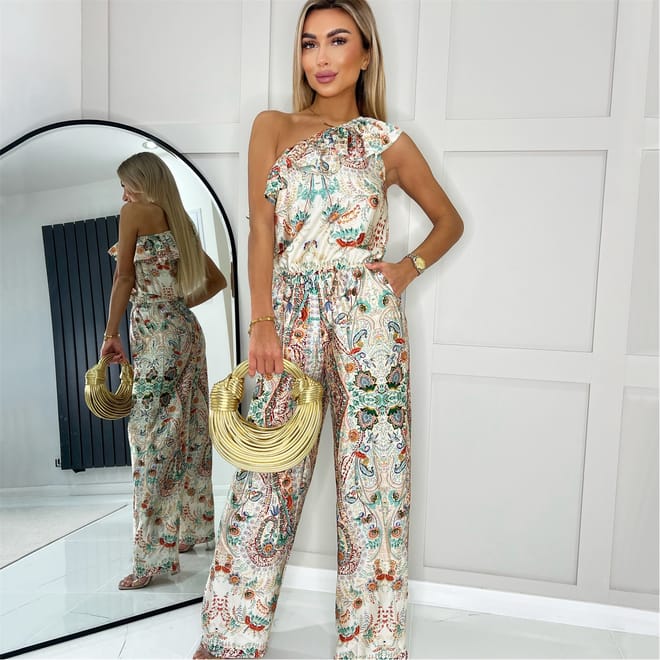 Paisley Printed One Shoulder Jumpsuit