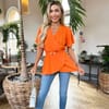 Short Sleeve Wrap Belted Top