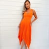 Neck Pleated Skirt Belted Waist Midi Dress