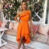 Shoulder Frill Detail Dipped Hem Dress