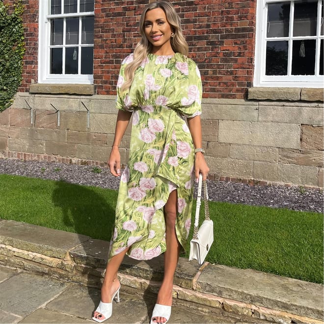 Floral Satin Batwing Top Wrap Skirt Midi Dress
