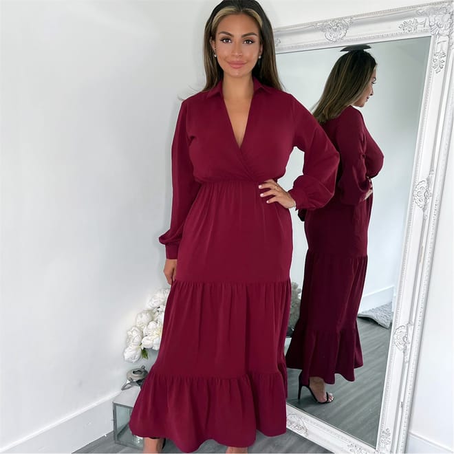Long Sleeve Wrap Top Smock Midi Dress