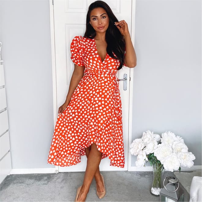 Heart Printed Wrap Midi Dress