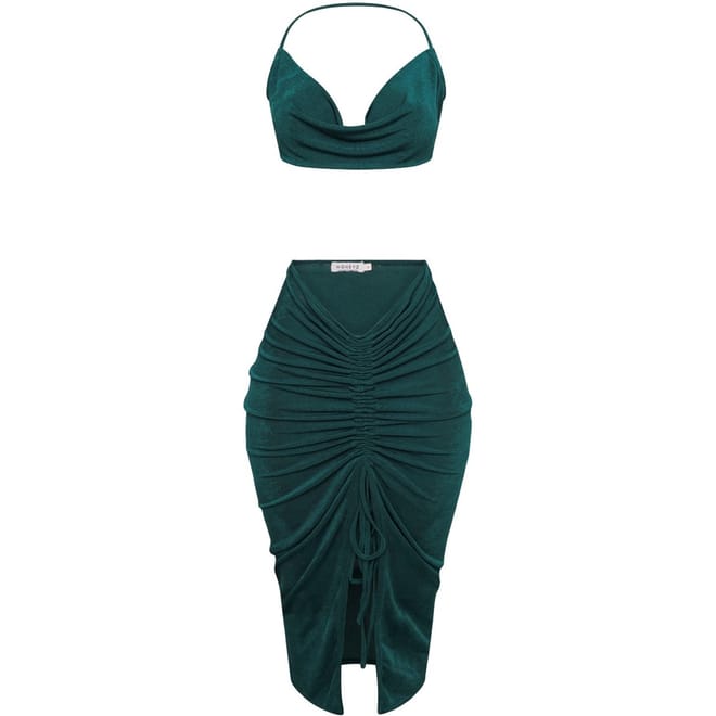 Luxe Halter Neck Midi Bodycon Dress