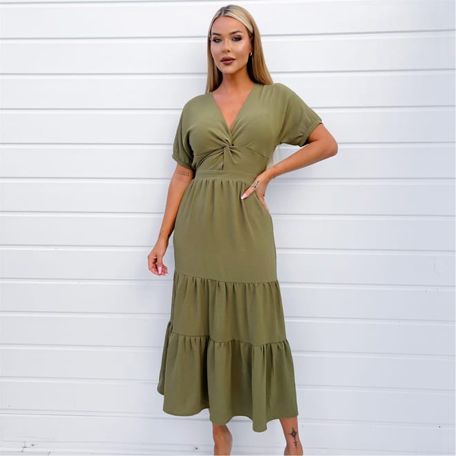 Twist Front Maxi Smock Dress
