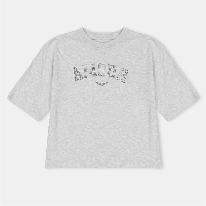 Rhinestone Lettering Cropped T-Shirt