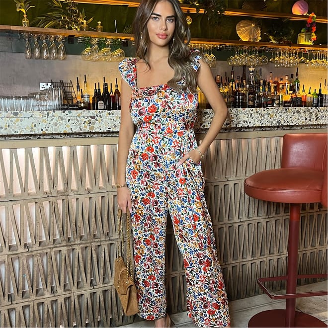 Floral Print Frill Strap Jumpsuit