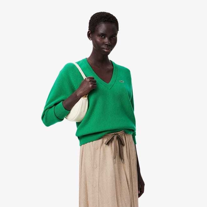 Relaxed Fit Carded Wool Moss Stitch Sweater