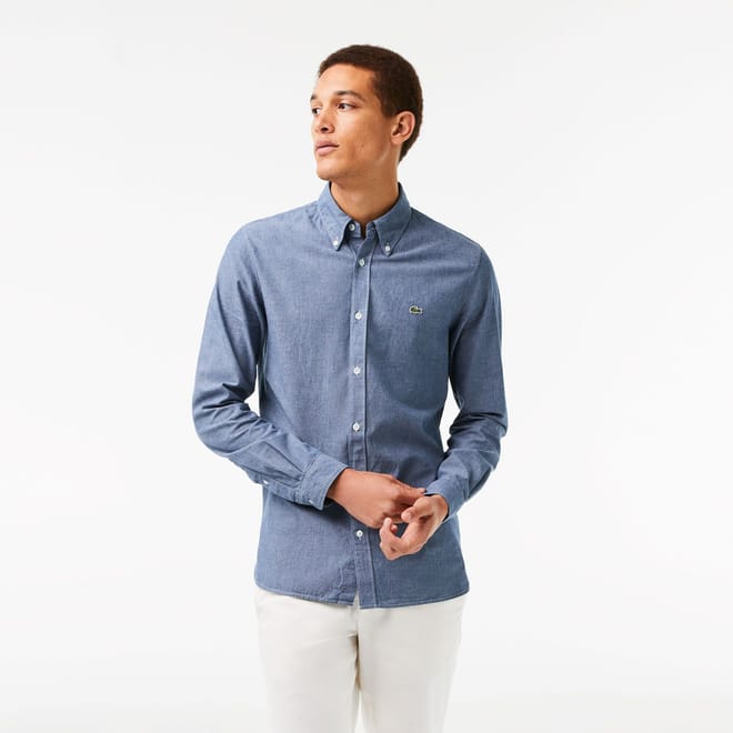 Slim Fit Concealed Placket Poplin Shirt