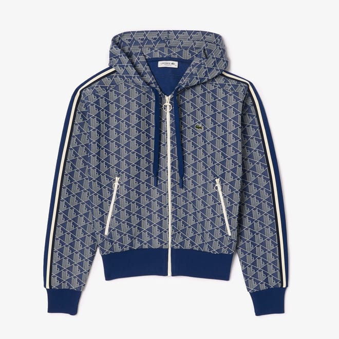 Jacquard Monogram Zip Front Hoodie