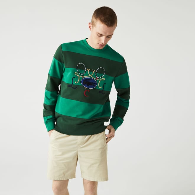 Tennis Design Striped Crewneck Sweatshirt