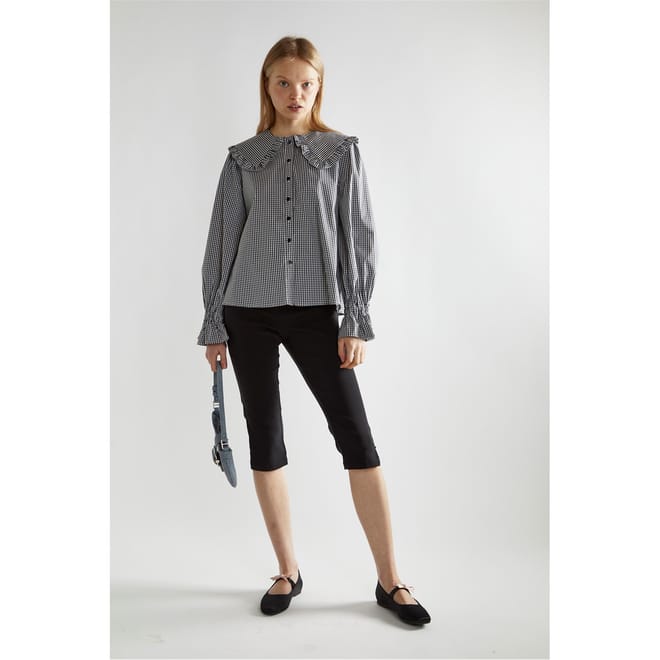 White Gingham Statement Collar Blouse