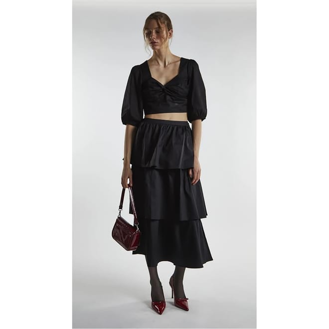 Black Tiered Midi Skirt