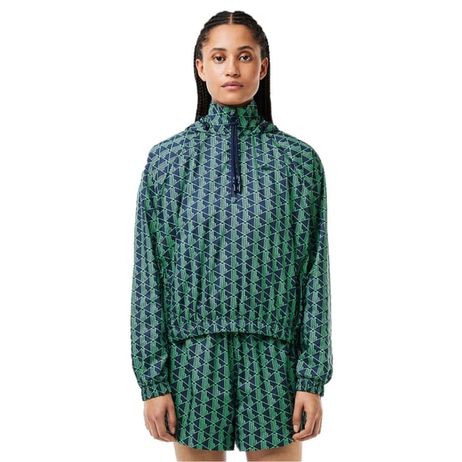 Hooded Geometric Patterned Rain Jacket