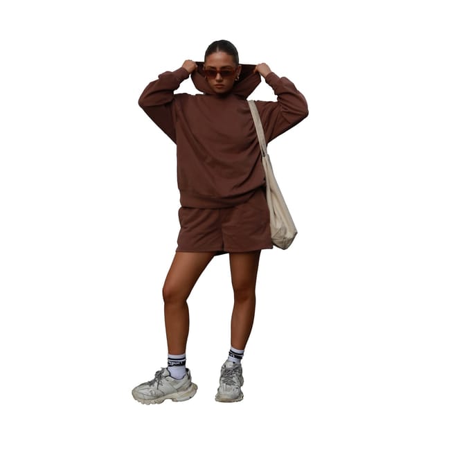 Lounge Boxy Oversized Hoodie   Coffee