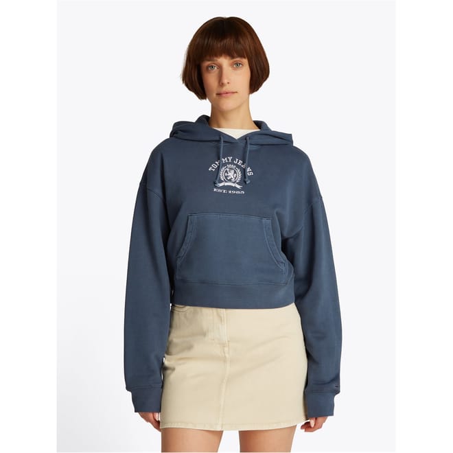 Varsity Cropped Hooded Relaxed Sweatshirt