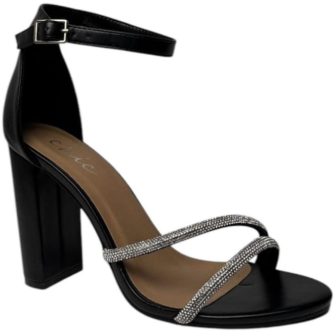 High Heel Diamante Block Heel Sandals
