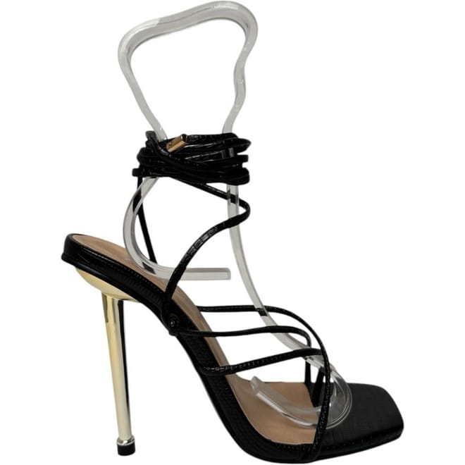 Striped Tie Stiletto Heel Sandals