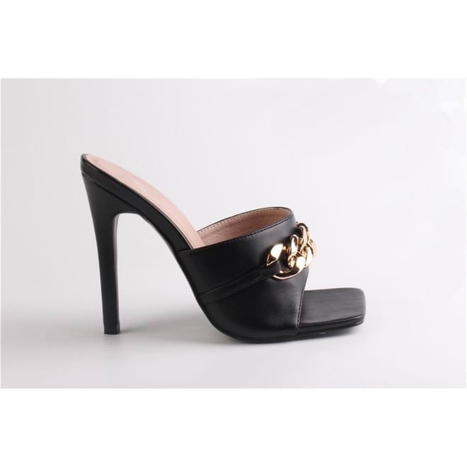 Doub G Chain Open Toe Stiletto Mules