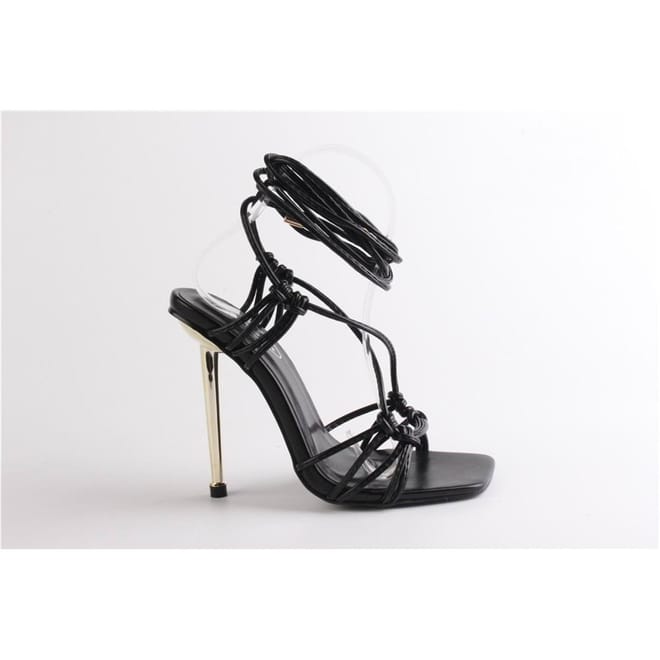 Striped Tie Stiletto Heel Sandals
