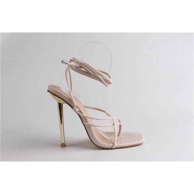 Striped Tie Stiletto Heel Sandals