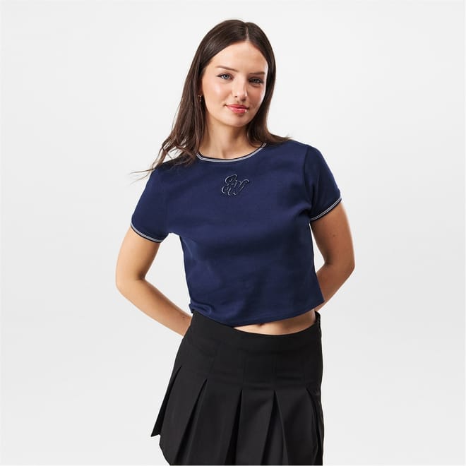 Cropped Slim Fit Crew Neck T-Shirt