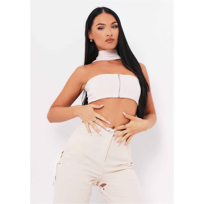 Knit Zip Bandeau Crop Top