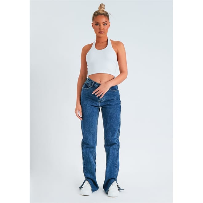 Straight Leg Split Detail Jeans